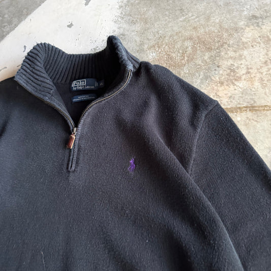 Vintage 90s Black Polo Ralph Lauren Quarter Zip - XL