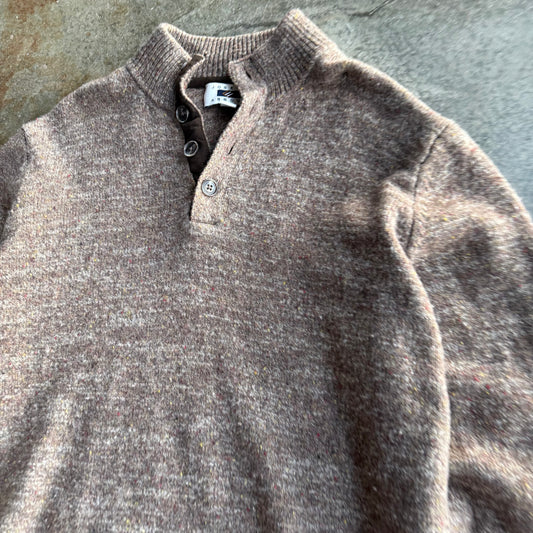 Vintage Brown sweater quarter button up - XXL