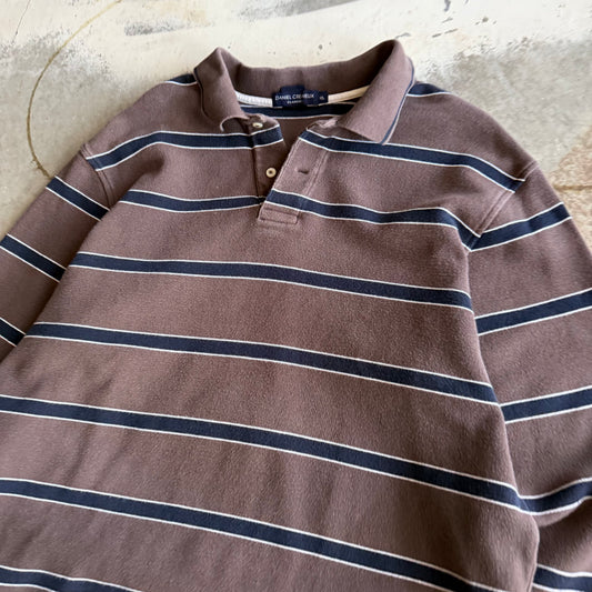 Vintage 00s Brown Striped Polo - XL