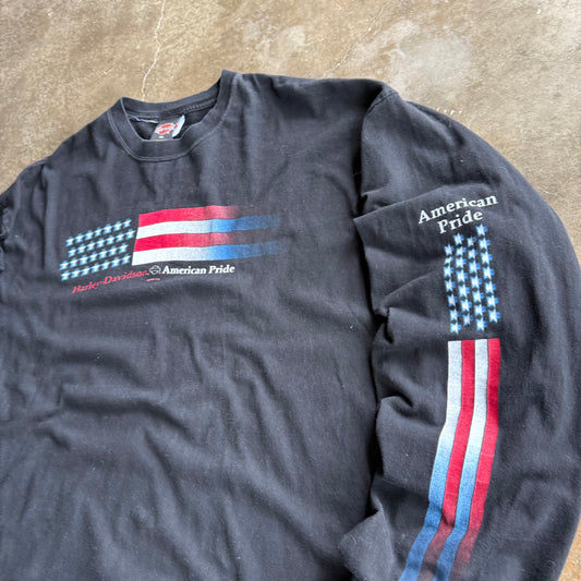 Vintage American Flag Harley Davidson Longsleeve- XXL