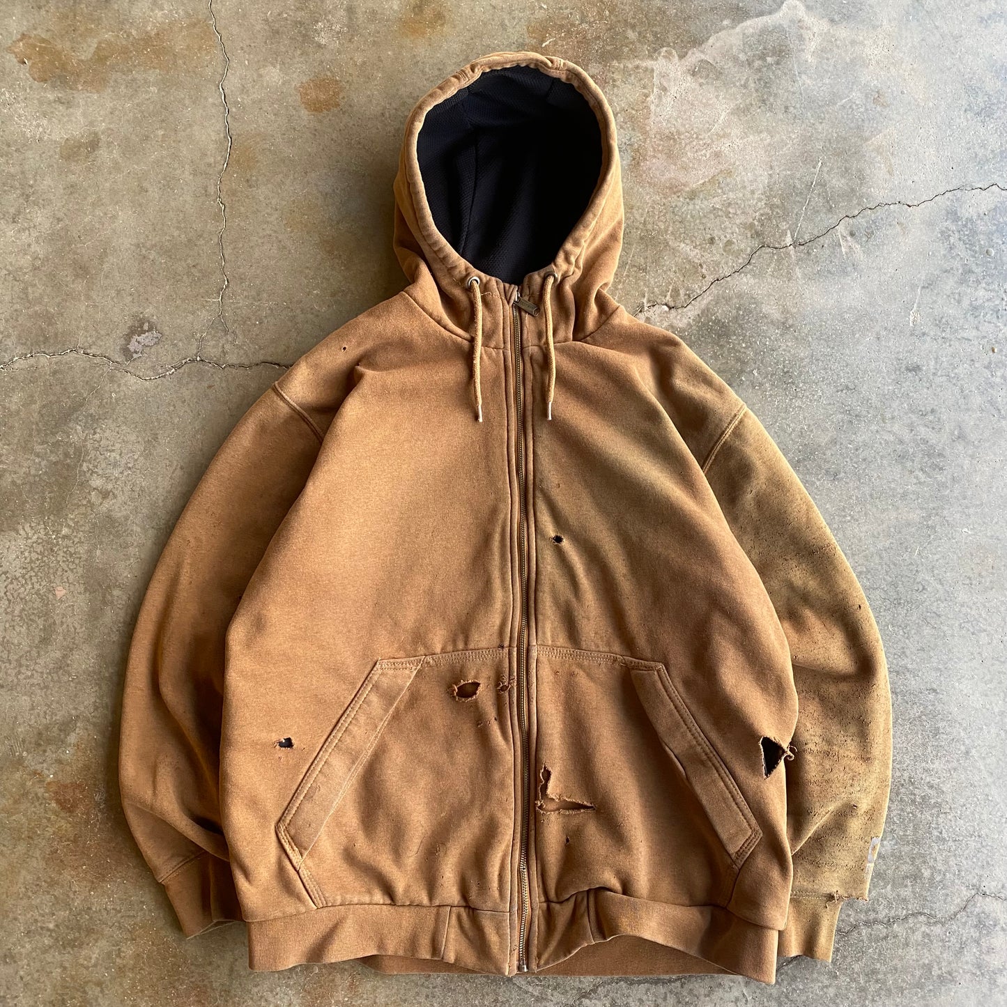 Vintage 90s Heavily Faded & Distressed Carhartt Zip Up Hoodie - L