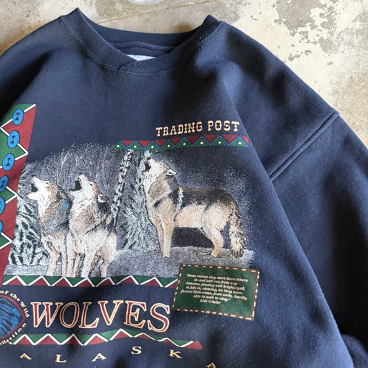 Vintage 90s Wolves Crewneck - L