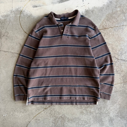 Vintage 00s Brown Striped Polo - XL