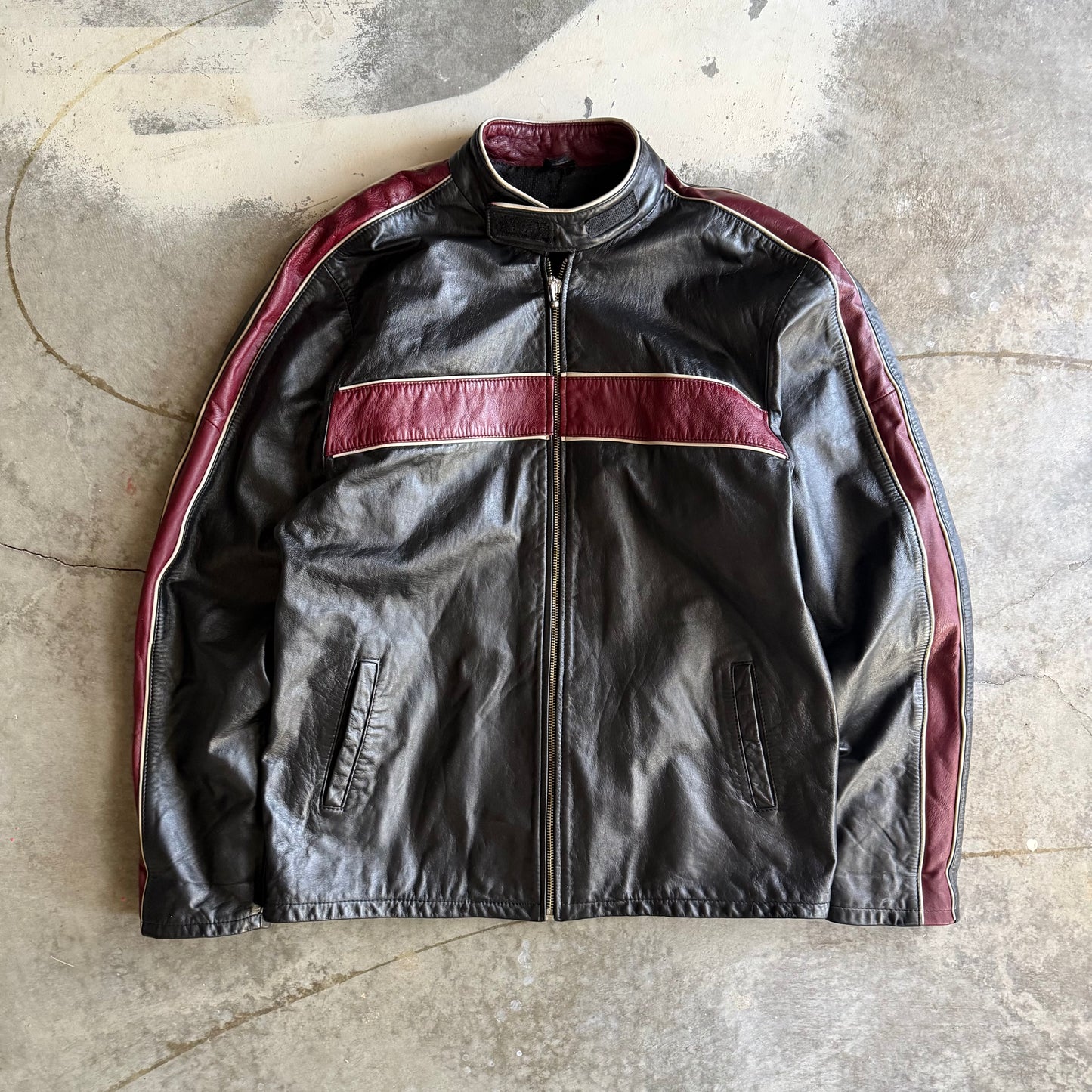 Vintage 00s Leather Maroon Biker Jacket - L