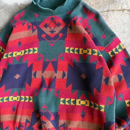 Vintage 90s Aztec Collar Sweater - L