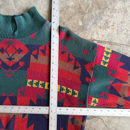 Vintage 90s Aztec Collar Sweater - L