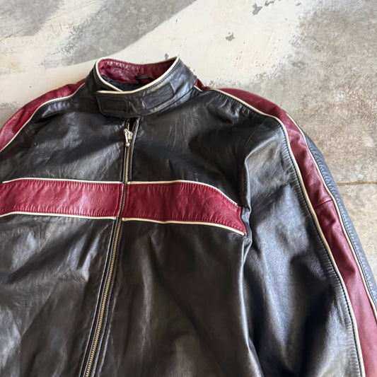 Vintage 00s Leather Maroon Biker Jacket - L