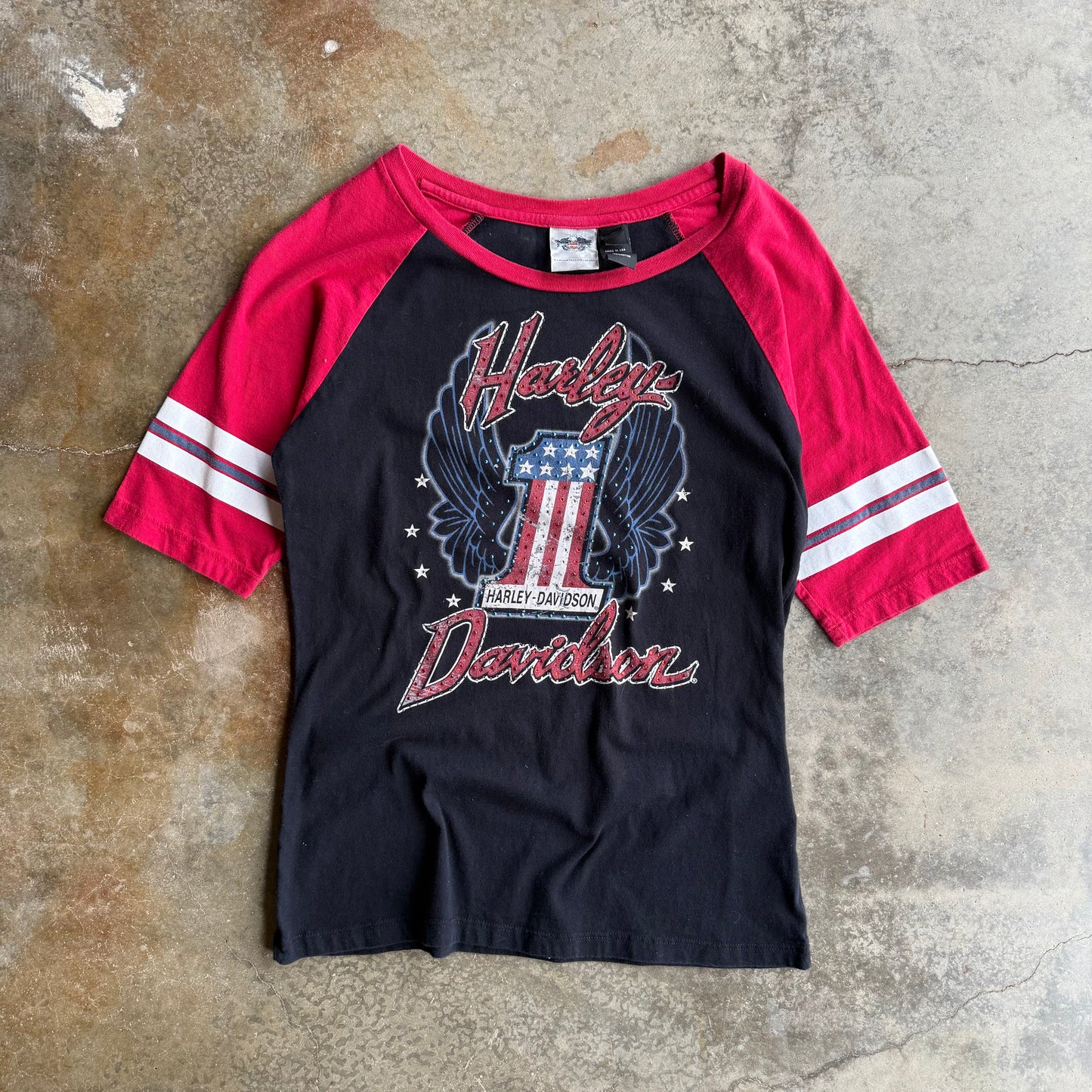 Woman’s Vintage Y2K Rhinestone Harley Davidson Tee - L