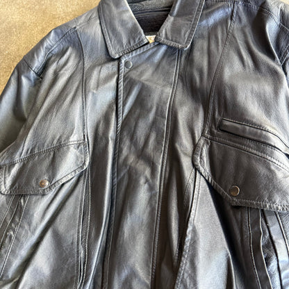 Vintage 00s Black Leather Jacket - XL