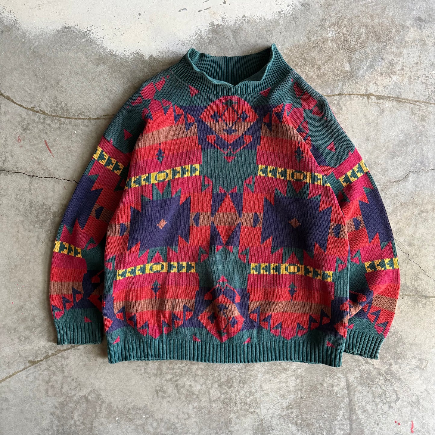 Vintage 90s Aztec Collar Sweater - L
