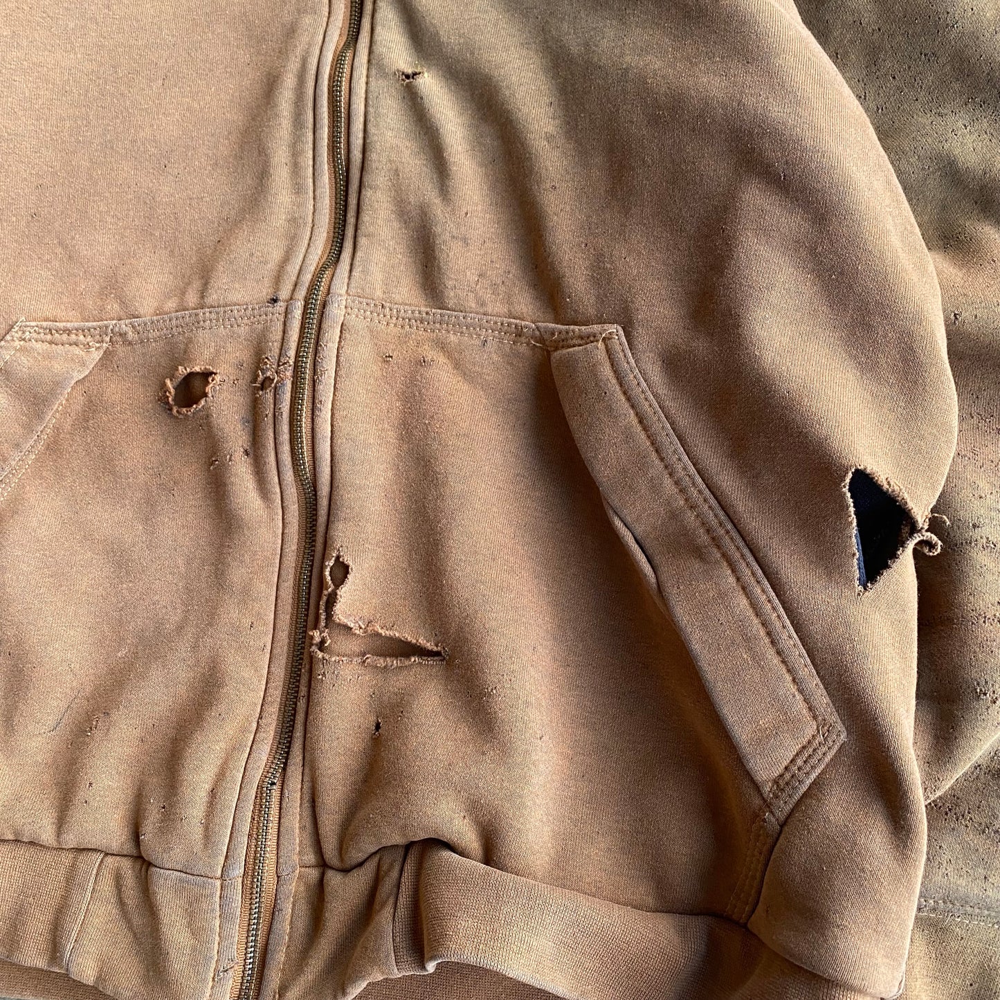 Vintage 90s Heavily Faded & Distressed Carhartt Zip Up Hoodie - L