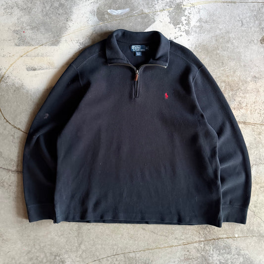 Vintage 90s Black Polo Ralph Lauren Quarter Zip - XL