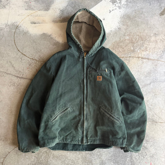 Vintage 00s Green Hooded Carhartt Jacket - XXL