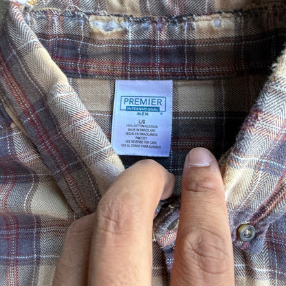 Vintage Distressed Cropped Flannel - L