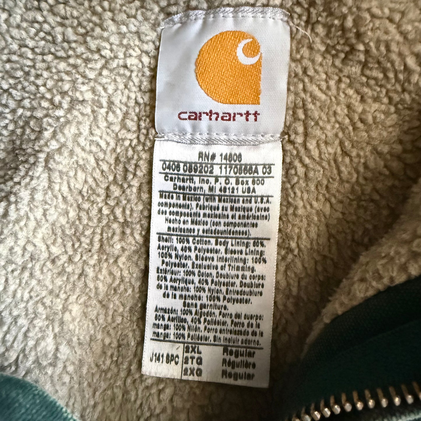 Vintage 00s Green Hooded Carhartt Jacket - XXL