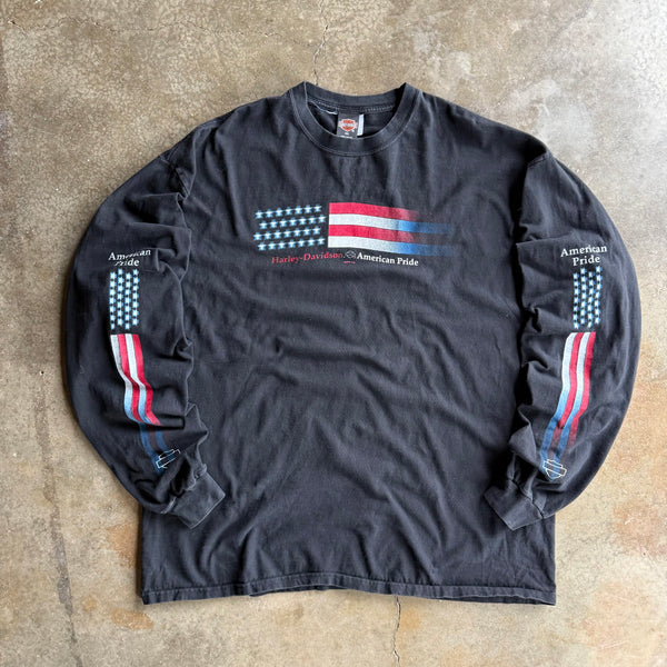 Vintage American Flag Harley Davidson Longsleeve- XXL