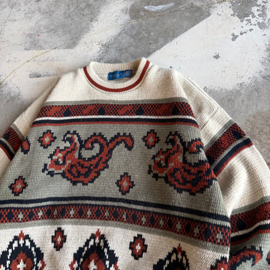 Vintage 90s Grandpa Knit Sweater - L
