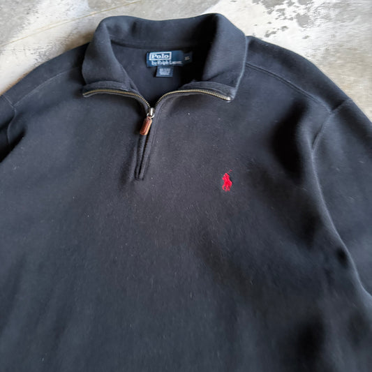 Vintage 90s Black Polo Ralph Lauren Quarter Zip - XL