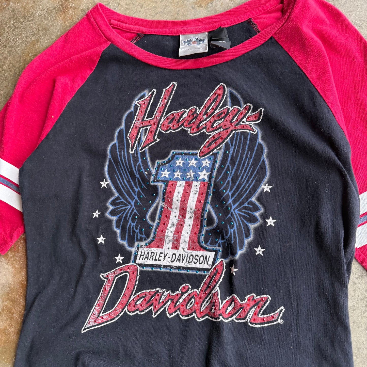 Woman’s Vintage Y2K Rhinestone Harley Davidson Tee - L