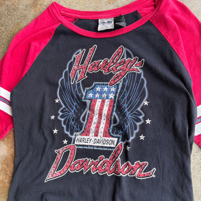Woman’s Vintage Y2K Rhinestone Harley Davidson Tee - L